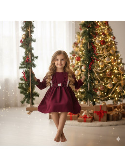 Bordowa sukienka z koronką na święta dla dziewczynki