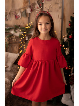 Czerwona sukienka na święta dla dziewczynki pufka lily grey