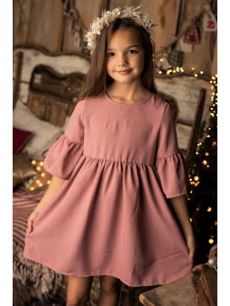 Sukienka wizytowa dla dziewczynki puder róż Lily Grey pokazana na dziewczynce