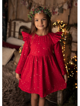 świąteczna, czerwona sukienka w złote, mieniące gwiazdki Lily Grey dla dziewczynki