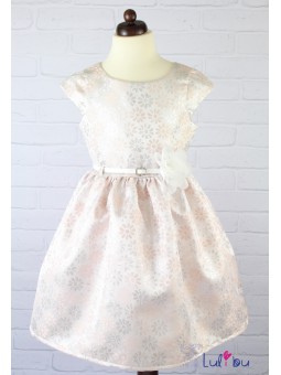 Elegancka, pudrowo-różowa sukienka w kwiatuszki dla dziewczynki 134