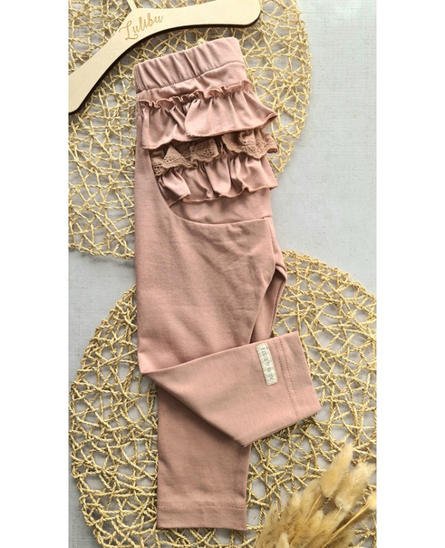 Różowe legginsy z falbankami na pupie dla dziewczynki Auri & Rozi