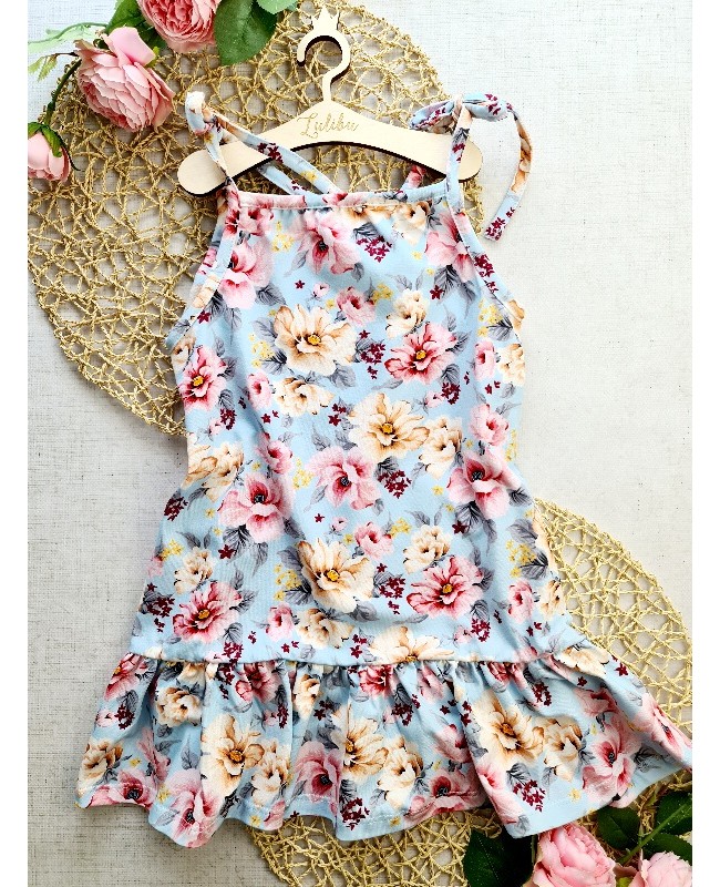 Sukienka letnia dla dziewczynki kwiaty na błękicie Nala