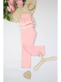Klasyczne, różowe legginsy z falbankami dla dziewczynki