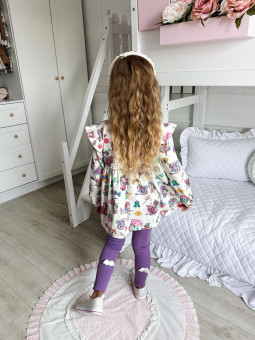 Fioletowe legginsy dla dziewczynki z bawełny prążkowanej